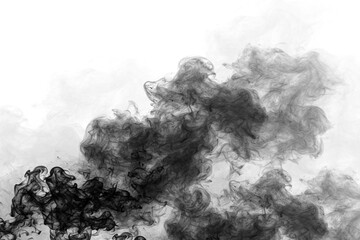 Wispy black smoke rising up on a transparent background