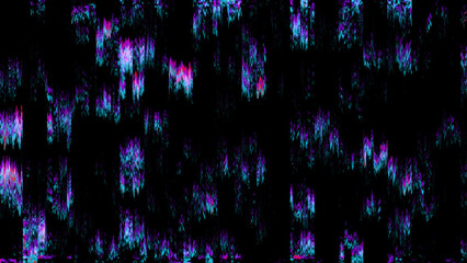 Technology background with neon glitch texture. Digital tv noise effect. Hacking computer. Damage screen. Abstract error at hack. 3D rendering.