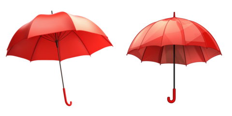 Set of a red umbrella, isolated on transparent background. 