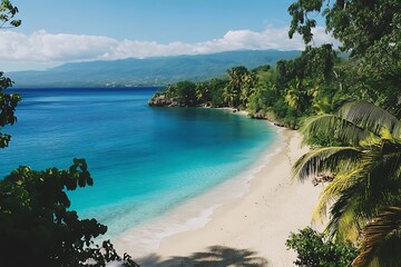 The Jamaica beauty island, sea life beach, sunset beach palm trees, red sunset beach