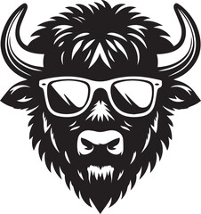 Fototapeta premium bull head with sunglass vector illustration, bull head with sunglass silhouette vector black and white