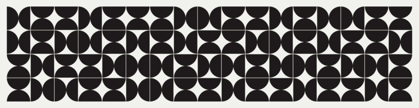 Mid century modern half circles pattern in black and white. Graphical illustration for a unique textiles and home d&eacute;cor.	
