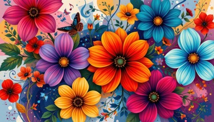 Abstract Floral Symphony A dreamy arrangement of abstract flowers in bold colors, with swirling lines connecting them like a flowing melody.