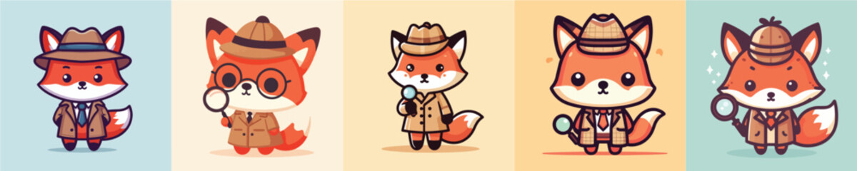 cute and adorable collection of fox vectors wearing detective suits