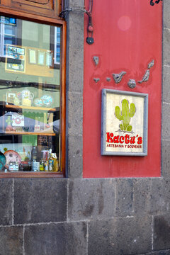 Kactu's Artesania y Souvenir. Logo with cactus plant - souvenir shop brand in Gran Canaria, Canary Islands, Spain. Arucas, Gran Canaria - July 8 2024