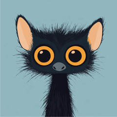 Cute Cartoon Emu with Big Eyes on Blue Background