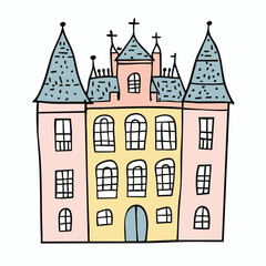 Fototapeta premium Whimsical Castle Illustration on White Background