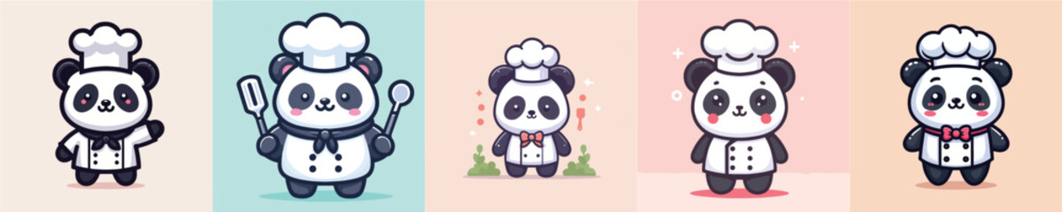 cute and adorable panda vector collection wearing chef's clothes