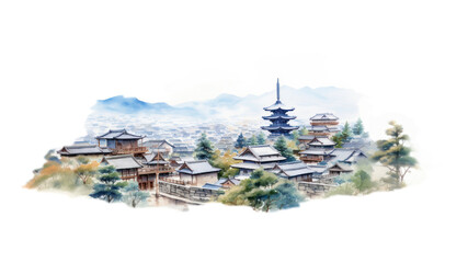 Fototapeta premium PNG Oil painting illustration of Kyoto, isolated
