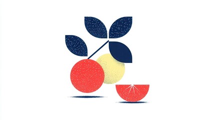 An abstract, minimalistic illustration of a sectioned orange and elderflower design with simple geometric shapes. The shapes are composed of symmetrical, clean, and bold orange.