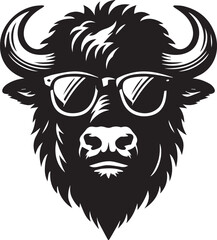 bull head with sunglass vector illustration, bull head with sunglass silhouette vector black and white