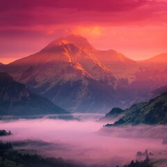 Fototapeta premium Majestic Mountain Sunrise A Breathtaking View of Pink and Purple Hues