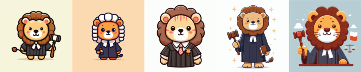 collection of cute and adorable lion vectors wearing judge's clothes