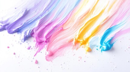 Vibrant colorful paint streaks on white background