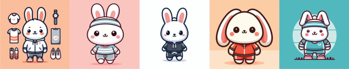 
collection of cute and adorable rabbit vectors wearing athlete's uniforms