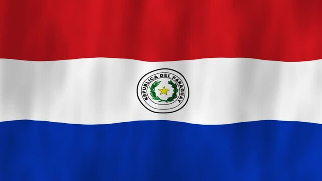 Paraguay flag country animation 3D symbol design waving in wind movement national patriotism world culture emblem banner republic South America red white blue stripes emblem crest