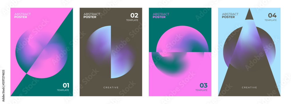 Aufkleber set of futuristic abstract posters with color gradient blurred round shapes for creative graphic des