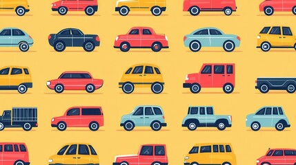 A colorful pattern of various cartoon vehicles.