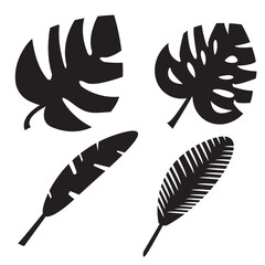 A set of palm leaf silhouettes isolated on a white background.
