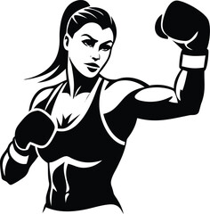 Strong Female Boxer Vector, Athletic Woman Fighter in Sportswear, Fitness & Gym Mascot Clipart