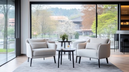 Fototapeta premium Modern, inviting lounge area with panoramic views