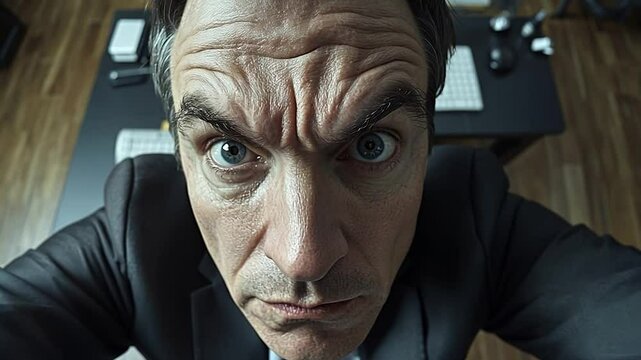 Businessman's Intense Selfie in Office