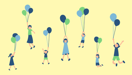 風船で浮く人々のイラスト © anai
