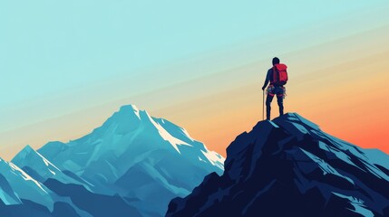 Fototapeta premium Subtle Adventure Backdrop with a Lone Climber and Open Space