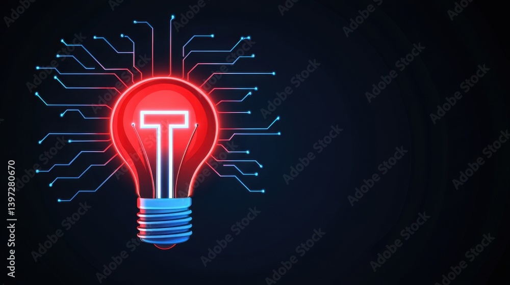 Aufkleber abstract representation of a light bulb with digital circuits on a dark background for innovation an