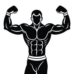 Fototapeta premium Victory Boxer Champion Vector, Muscular Fighter with Gloves Raised in Ring, Boxing Winner Clipart Design