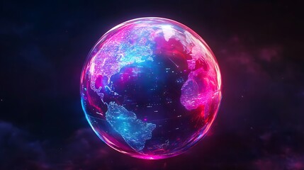 Fototapeta premium modern technology concept featuring digital earth with holographic globe and futuristic data visualization for advanced news broadcast and global communication design