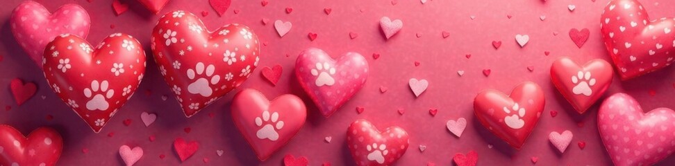 Obraz premium Seamless dog paw design on a heart-shaped background for scarf or wallpaper, dog paw seamless pattern, pet pattern