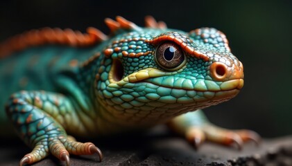 Fototapeta premium Scaled serpentine reptile's narrowed facial expression, reptile, reptilian features