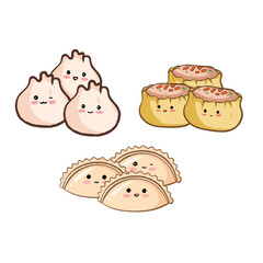 funny cartoon dumplings dimsum set vector illustration art