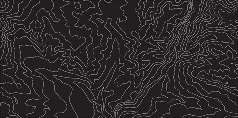 Topographic Map Background with Contour Lines and Geometric Circles on a Black Canvas: A Seamless Abstract Representation of Terrain and Elevation with Detailed Topography