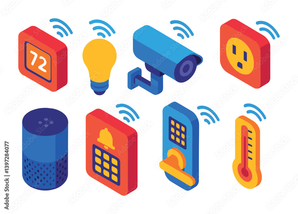 Poster smart home icon set: 3d style technology elements for automation and security