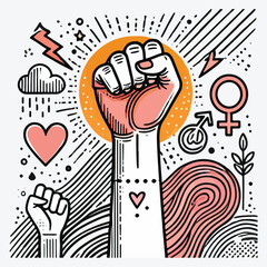 Mother's hand with her fist raised up. Girl Power. Feminism concept. stock illustration