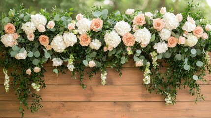 Fototapeta premium Vintage Floral Arch with Roses and Hydrangeas for Picturesque Event Decor