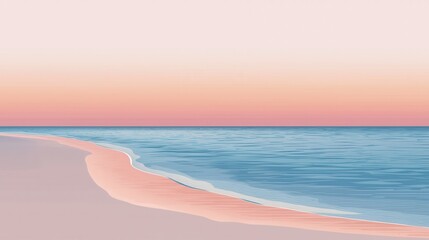 Obraz premium A tranquil beach scene at sunset with pastel colors.