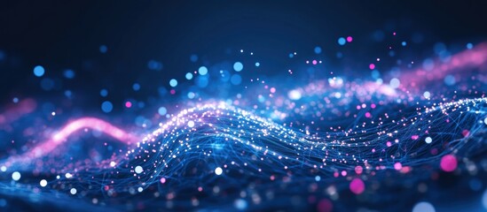 Abstract Data Wave, Digital Network, Glowing Particles, Dark Background, Tech Presentation