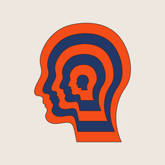 Nested Human Heads, Vector Illustration EPS 10, layered human head silhouettes,  psychology, identity, self-reflection, or levels of consciousness, mental health, philosophy, personal growth