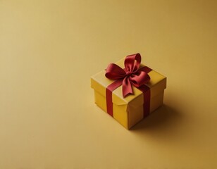 Obraz premium Red gift present on yellow flat background