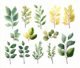 Watercolor Leaves and Branches Botanical Illustration Natural Greenery Collection