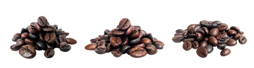 A collection of coffee bean piles isolated on white
