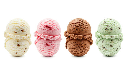 Collection of different ice cream scoops, side view.