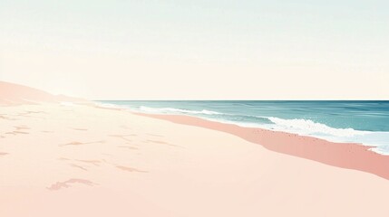 A serene beach scene with pastel colors.