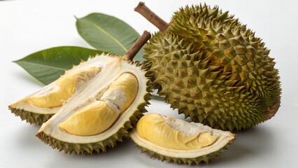 Durian Fruit Cut with Leaves