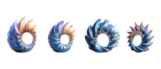 Pack of Spiral 3D Render Set Against Transparent Background for Graphic or Design Projects