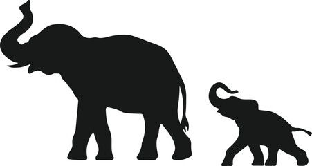 Elephant Silhouette Icon – Mother and Baby Elephant Vector Illustration