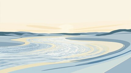 Serene coastal landscape at dawn.